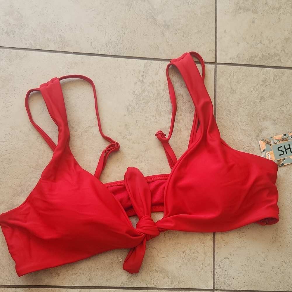Red Bikini Top with Knot Detail